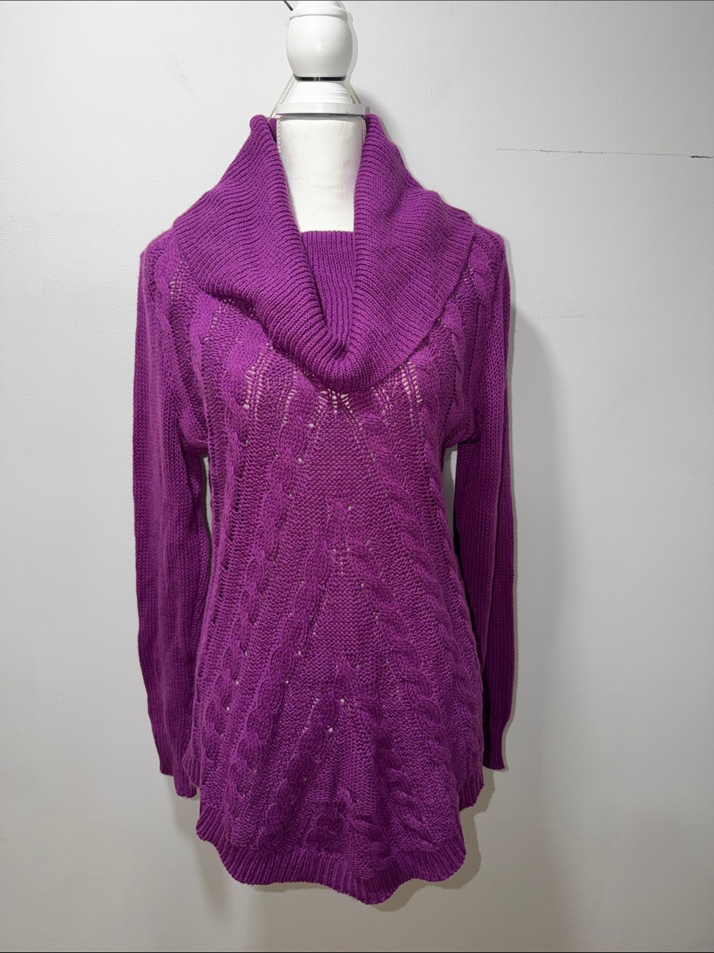 Jaclyn Smith Womens Purple Turtleneck Cable Knit Sweater Casual XL VTG Fisherman